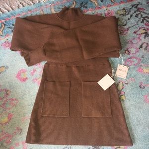 NWT F21 Camel knit sweater and skirt set sz small